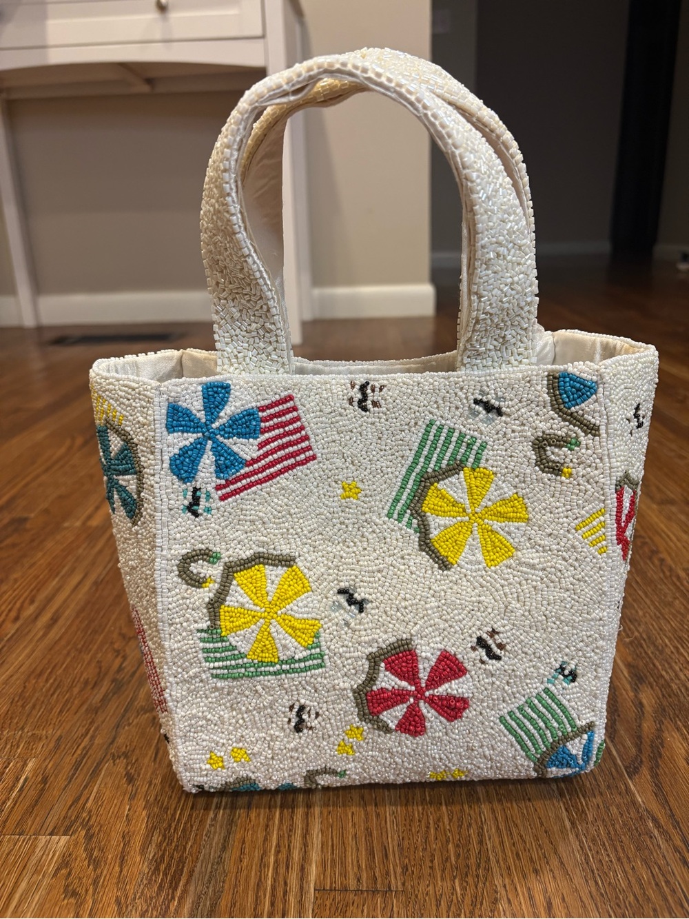 NWT - Viral TJ Maxx Handcrafted In India Beaded Beach Umbrella Tote Bag